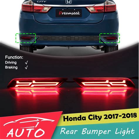 Red LED Reflector Rear Bumper Tail Light For Honda City 2017 2018 2019