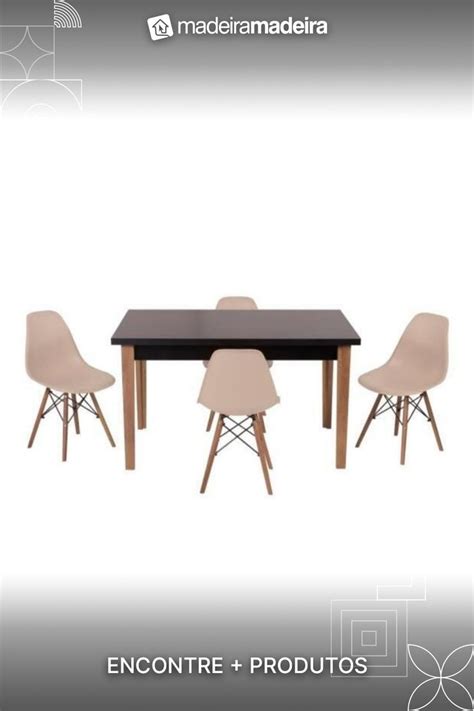 Conjunto Mesa De Jantar Juliette Preta 135cm 4 Cadeiras Eames Eiffel Nude MadeiraMadeira