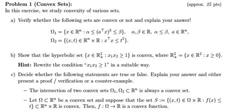 Solved Problem 1 Convex Sets In This Exercise We Study The