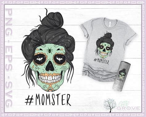 Halloween Messy Bun Sugar Skull SVG Momster Skull Mom Etsy