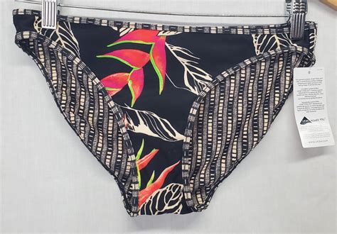 Athleta Bikini Bottom Reversible Black Tropical Print Gem