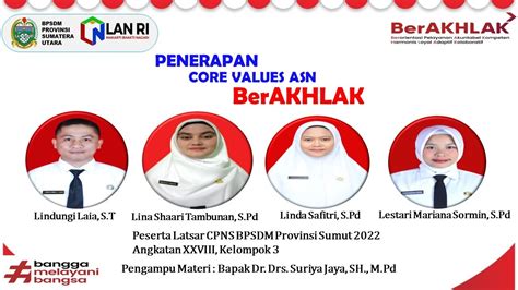 Video Penerapan Core Values Asn Berakhlak Latsar Cpns Youtube