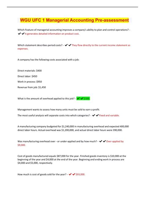 Wgu Ufc 1 Managerial Accounting Pre Assessment Questions With 100 Correct Answers Latest