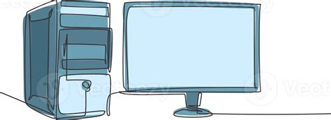 Single Continuous Line Drawing Of Cpu Computer Unit And Screen Monitor