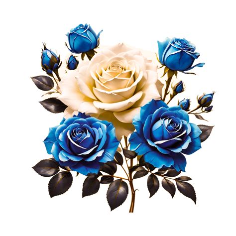 Blue Rose Flower And Watercolor Leaf Elements Free Png Ai Generated 32987631 Png