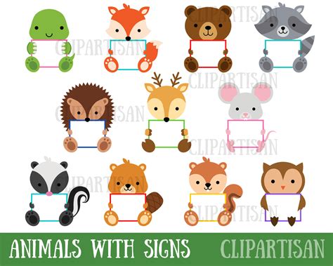 Animals Holding Blank Signs Clip Art Animal Notes Cupcake - Etsy