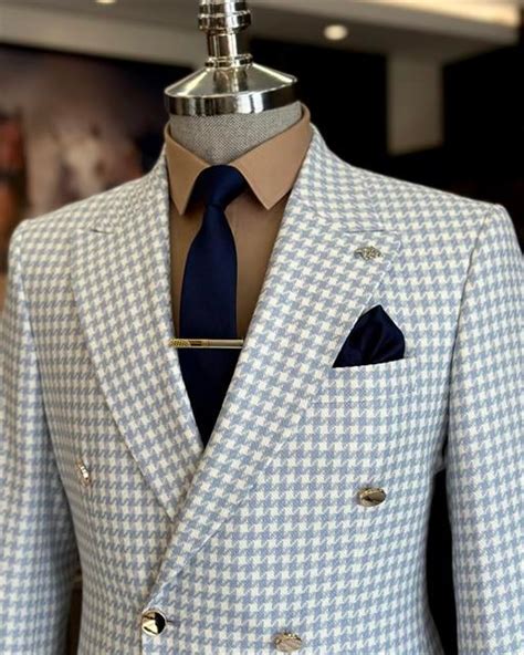 Italian Style Slim Fit Houndstooth Pattern Double Breasted Men S Jacket