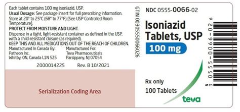 Isoniazid Tablets Usp 100mg Teva Usa Therapeutic Goods