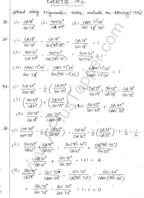 Ml Aggarwal Icse Solutions For Class 10 Maths Chapter 19 Trigonometric