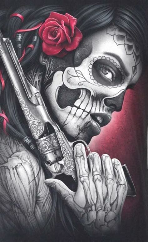 Pin By Tattoos On Skulls Skull Girl Tattoo Sugar Skull Art Chicano