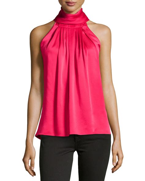 Michael Kors High Neck Charmeuse Halter Top In Pink Lyst