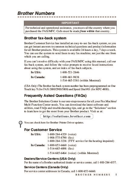 Brother Fax 2800 Fax 2900 Fax 3800 Mfc 4800 Users Guide Manual