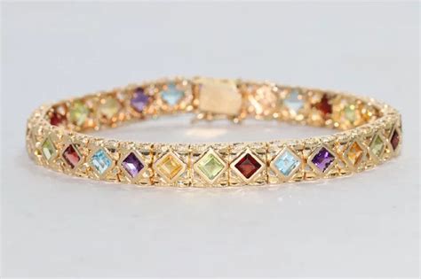 Kt Gold Multi Gemstone Bracelet Etsy