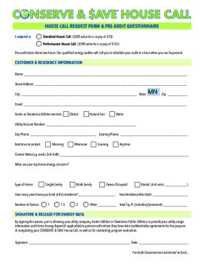 Fillable Online Austin Utilities House Call Request Form Pre Audit