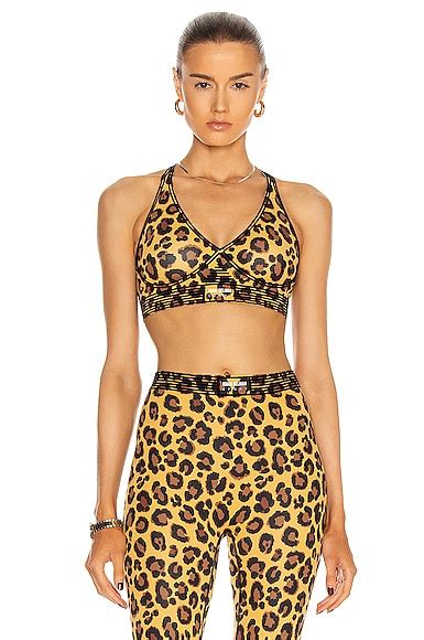 Adam Selman Sport Bonded Active V Neck Bra In Honey Leopard Fwrd