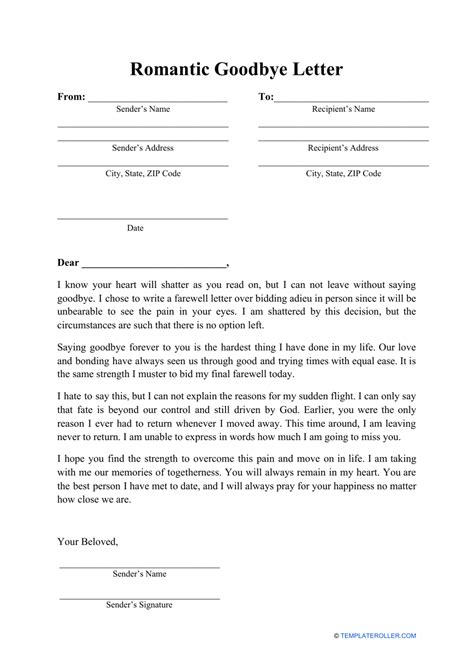 Romantic Goodbye Letter Template Download Printable Pdf Templateroller