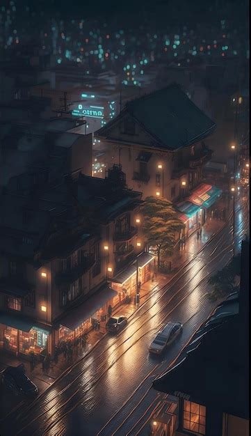 Cidade japonesa tradicional à noite depois da chuva ilustração