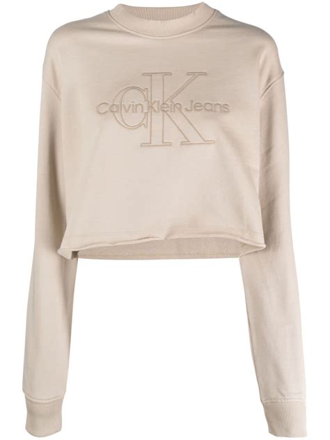 Calvin Klein Jeans Embroidered Logo Cotton Sweatshirt Neutrals £142