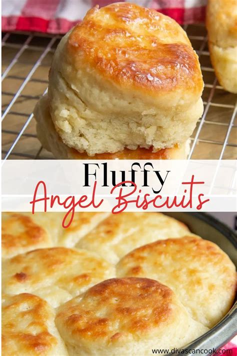 Two Images Of Fluffy Angel Biscuits On A Cooling Rack