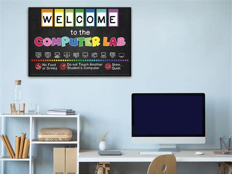 16x24 Welcome To Computer Lab Poster Unframed Classroom Decor Classroom Rules Chalkboard