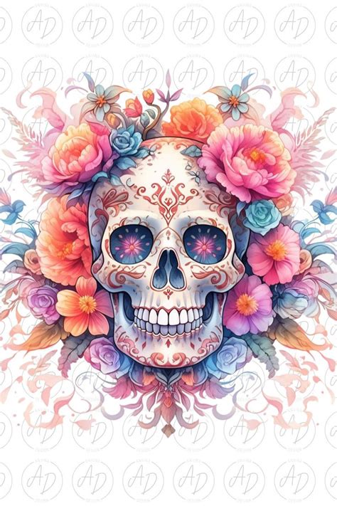 Floral Sugar Skull Clipart Day Of The Dead Clip Art Dia De Los Muertos Png Scrapbooking Digital