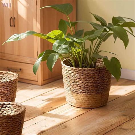 1PC Palha Tecelagem Flor Planta Pote Cesta De Vime Rattan Vaso De