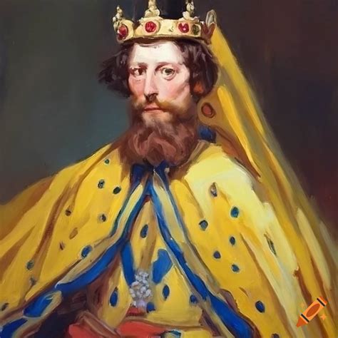 King With Crown In Royal Yellow Attire Oil Painting On Craiyon