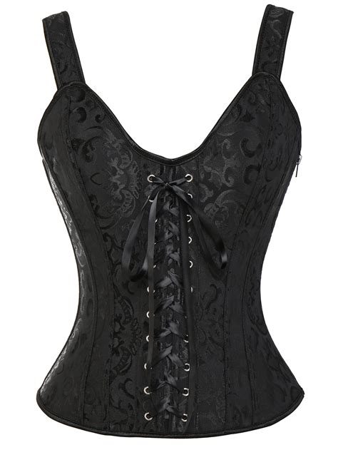 VASLANDA Women S Gothic Jacquard Shoulder Straps Tank Overbust Corset