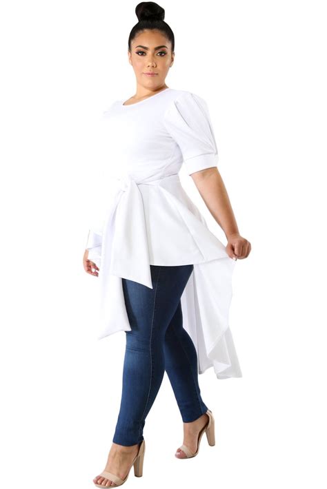 Hualong White Short Sleeve Tie Front Womens Plus Size Tunics Online Store For Women Sexy Dresses