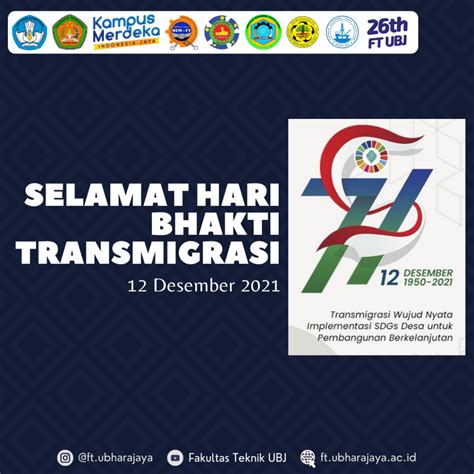 Selamat Memperingati Hari Bhakti Transmigrasi 12 Desember 2021 Fakultas Teknik