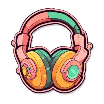 Cartoon Stereo Headphones Sticker Clipart Vector Sticker Design With