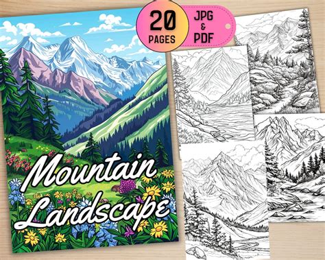 20 Beautiful Mountain Landscape Coloring Pages for Kids and Adults ...