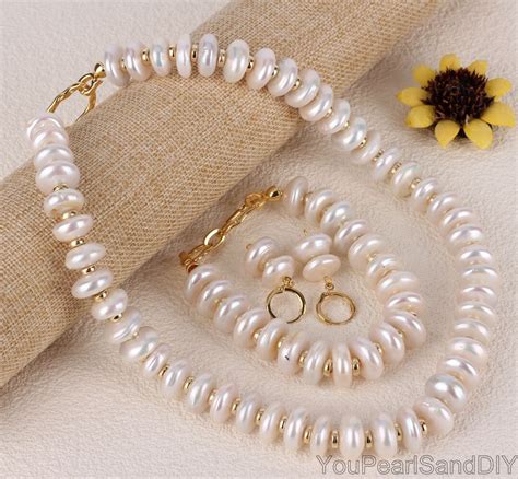 Handmade Natural 15mm Baroque Coin Pearl Necklace Real Freshwater Pearl Choker With Golden