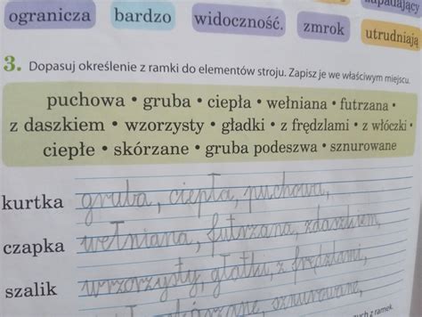 Ułóż zdania opisujące twoj stroj zimą Skorzystaj z wyrazow wybranych z