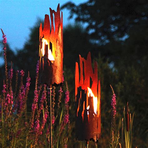 Gartenstecker Treibholz Windlicht Fackel Edelrost