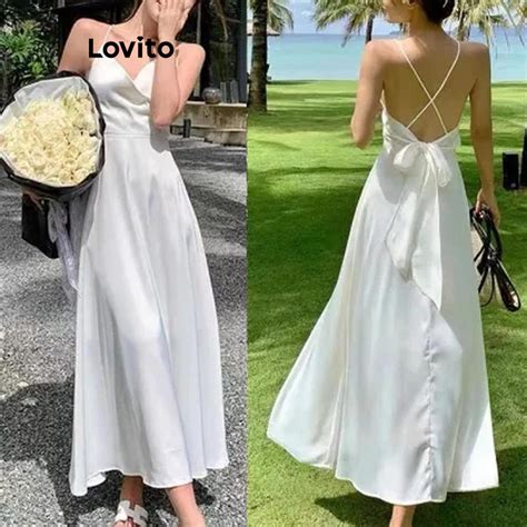 Lovito Vestido Casual Liso Cruzado Cruzado Nas Costas Sem Costas Para