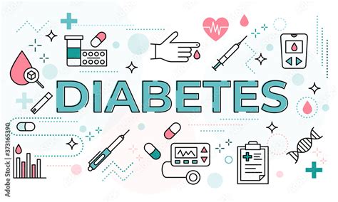 Diabetes Mellitus Word Concept Surrounded With Line Icons Typography