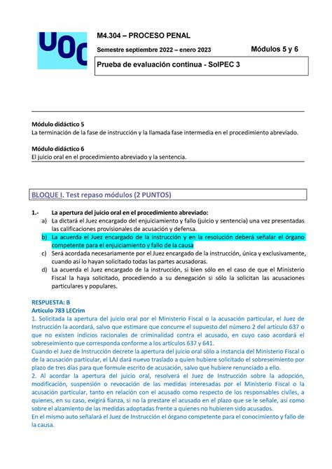 Soluci N Ejercicio Pec M Proceso Penal Semestre Septiembre