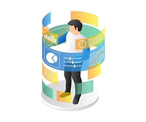 Isometric Flat 3d Illustration Concept Of Man Surrounded By Data Analyst Screen 21707037 Vector