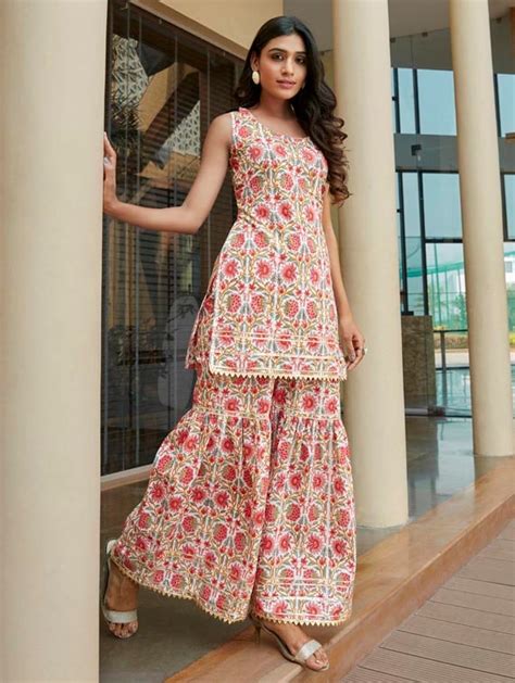 Buy Online Printed Kurta Sharara Set From Ethnic Wear For Women By