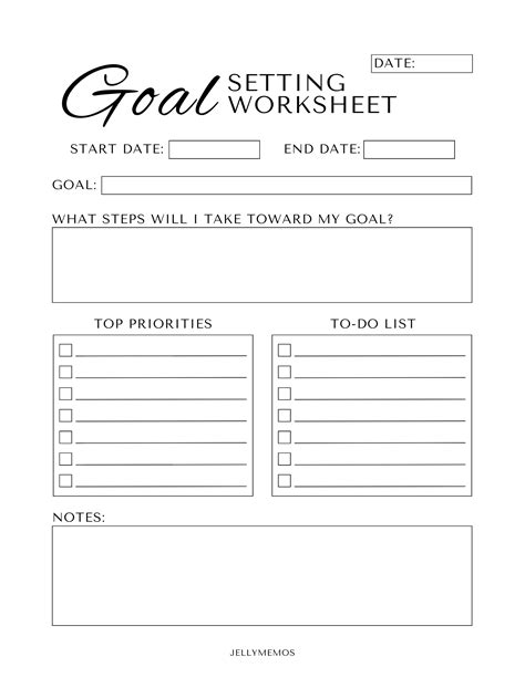 Template Printable Goal Setting Worksheet