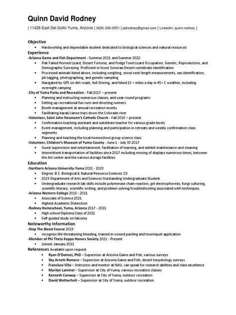 Quinn David Rodney Resume 2023 4 Pdf