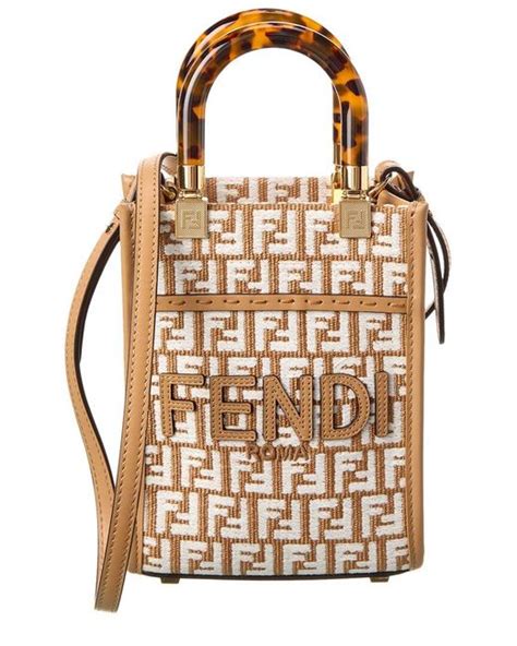 Fendi Sunshine Mini Raffia Leather Tote In Brown Lyst