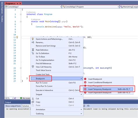 Temporary Breakpoints Available In Visual Studio