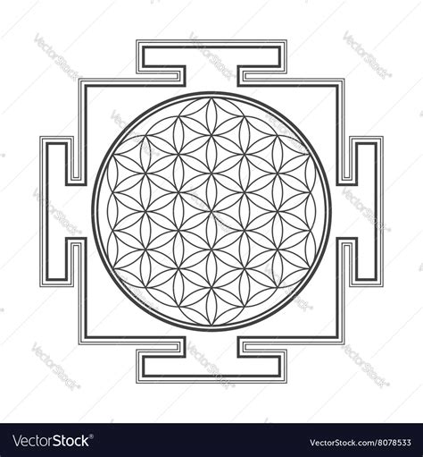 Monochrome Outline Flower Life Yantra Royalty Free Vector