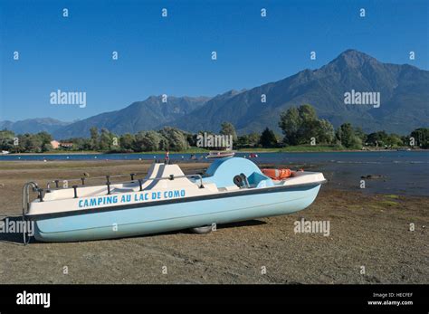 Camping Boat In Sorico Lake Como Italy Stock Photo Alamy