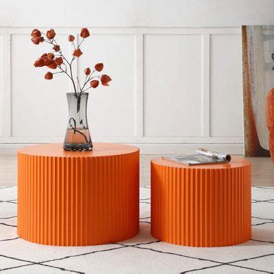 Orren Ellis Solid Nesting Table Set Wood In Orange H X