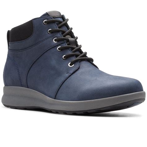 Clarks Leather Un Adorn Walk Womens Wide Fit Lace Ankle Boots In Navy