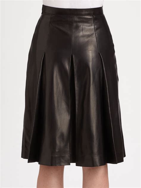 Valentino Pleated Leather Skirt In Black Lyst