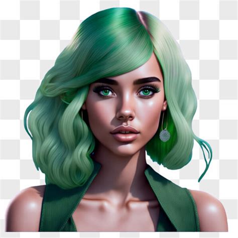 Download Green Haired Woman In Abstract Setting Png Online Creative Fabrica